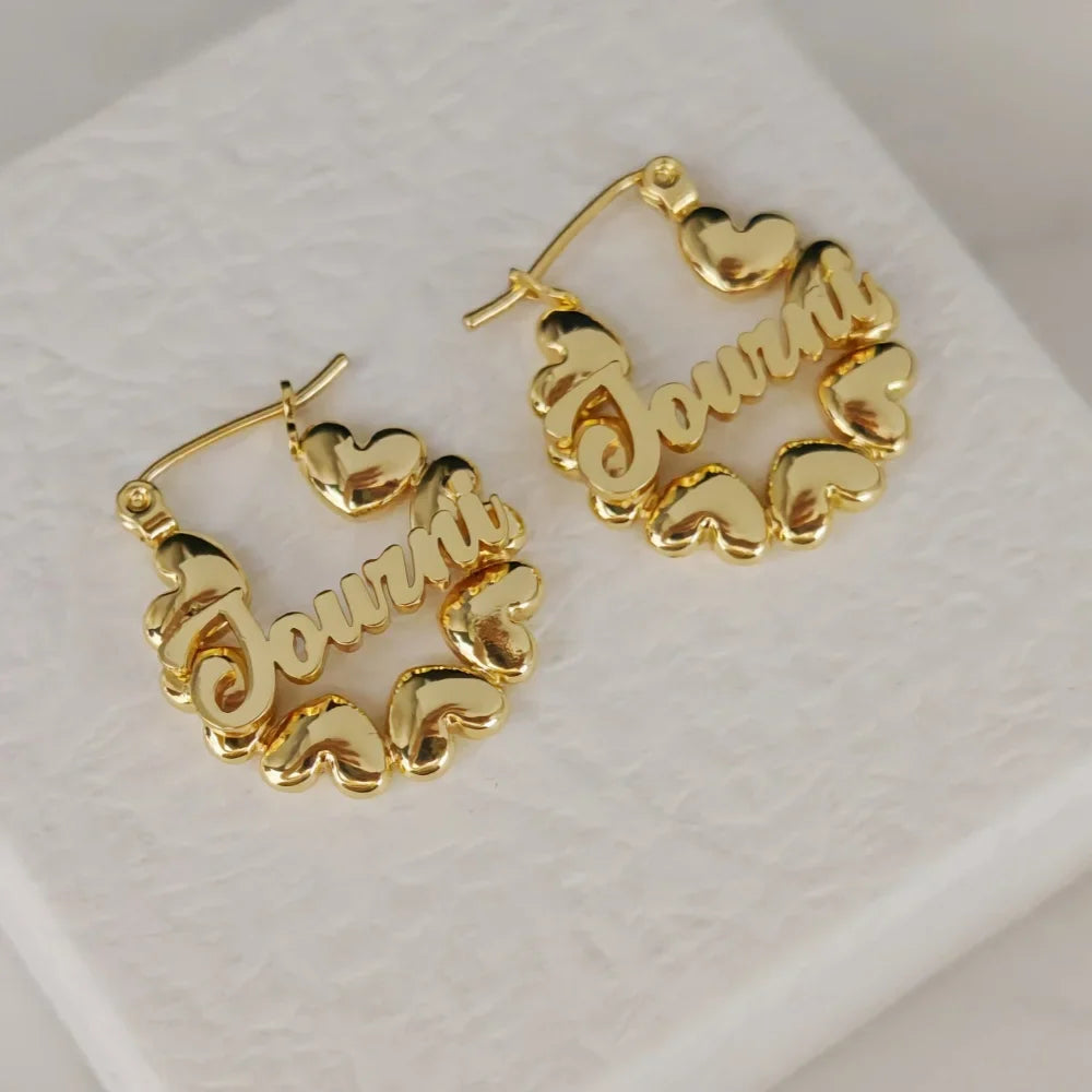 LeeChee Cute Heart Hoop Gift Customized Name Mini Earrings Personalized Party Jewelry