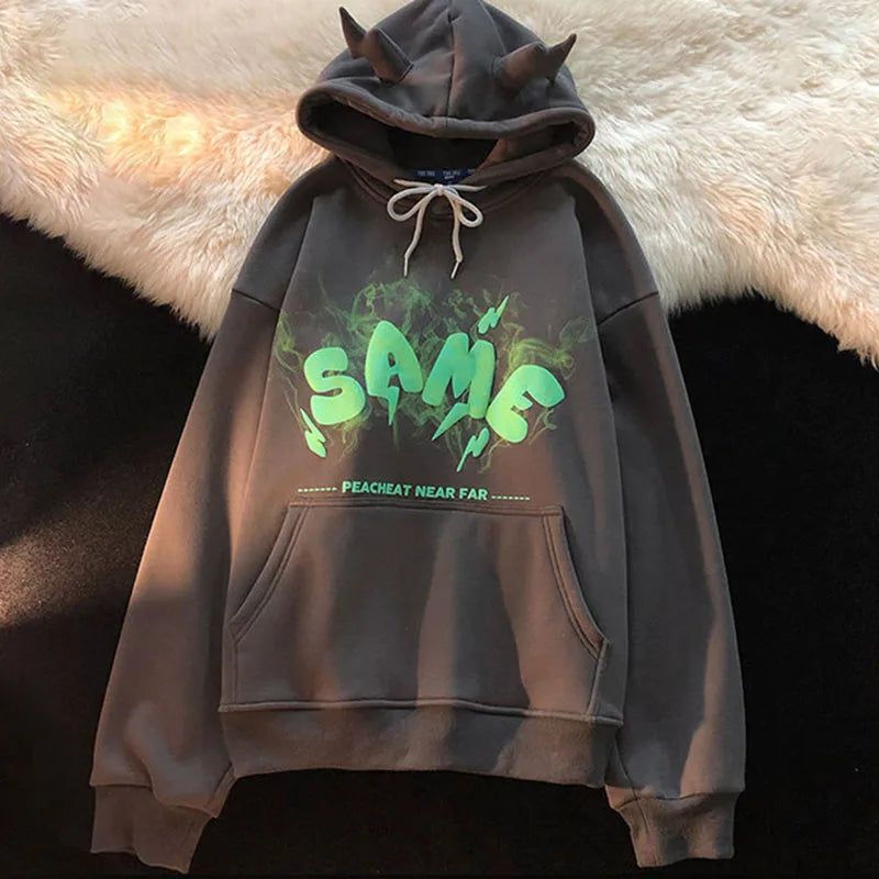 Women's Vintage Gothic Letter Print Oversized Hoodie