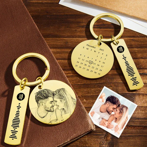 Couple Photo KeyChain Spotify Code Stainless Personalized Gift