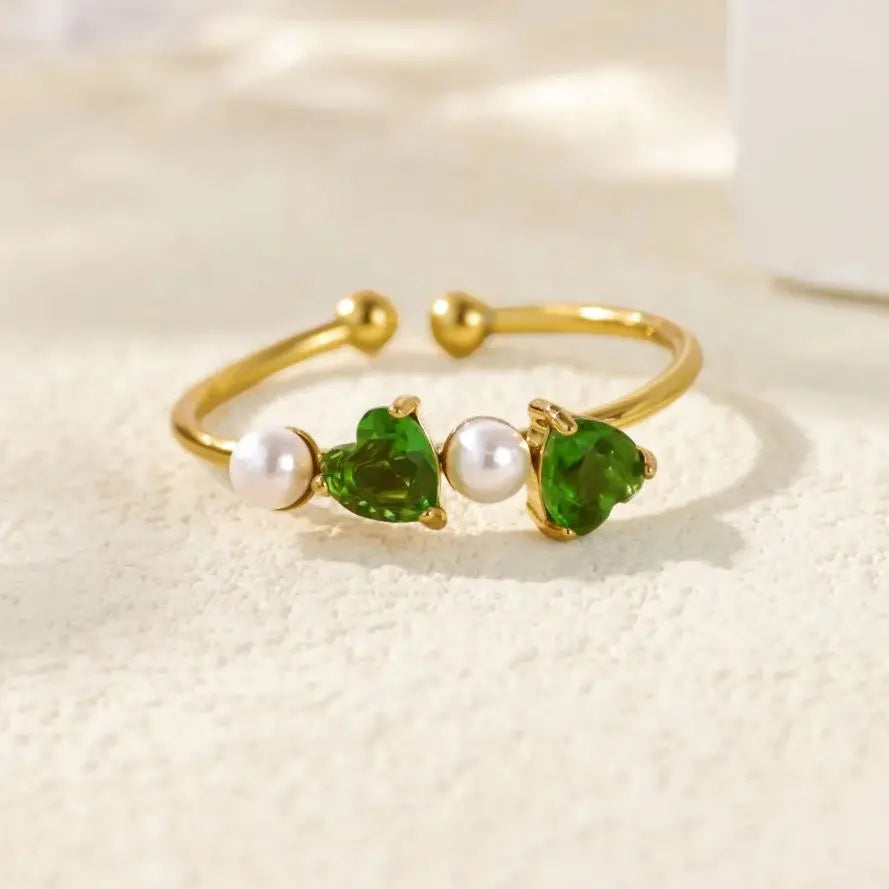 Stainless Steel Four Leaf Clover Rings For Women Gold Color Zircon Opening Couple Ring Aesthetic Wedding Bohemian Jewelry Gift