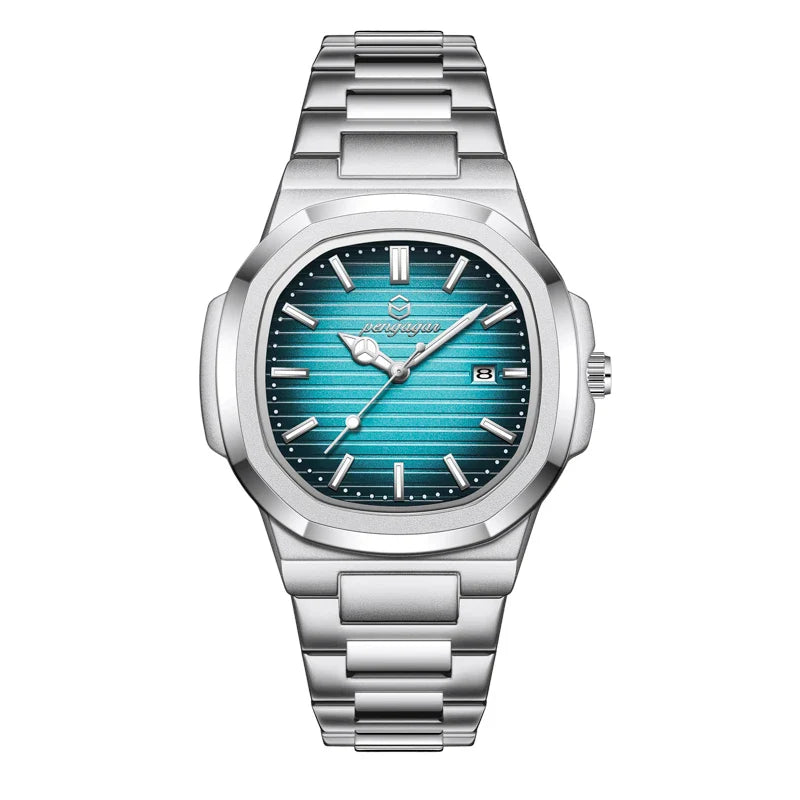 Military Square Quartz Crystal Face Watch with Luminous Dial and Date Display