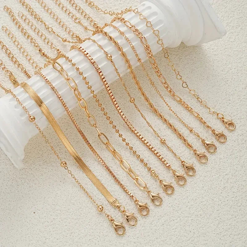 11pcs Chic Snake Chain Bracelet Set for Women Boho Simple Elegant Heart Geometric Chain Vacation Date Casual Jewelry Gifts 2025