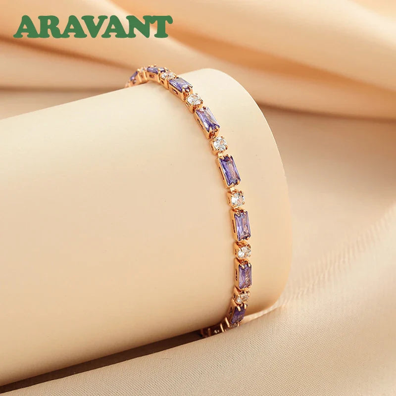 Aravant 925 Silver 18K Gold Amethyst Bracelet Chain For Women Fashion Jewelry