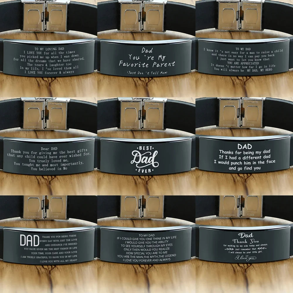 Vnox 16mm Father's Day Gift Bracelet,Black Rubber Silicone Bangle with Custom TO MY DAD Stainless Steel Bar,Men Casual Wristband