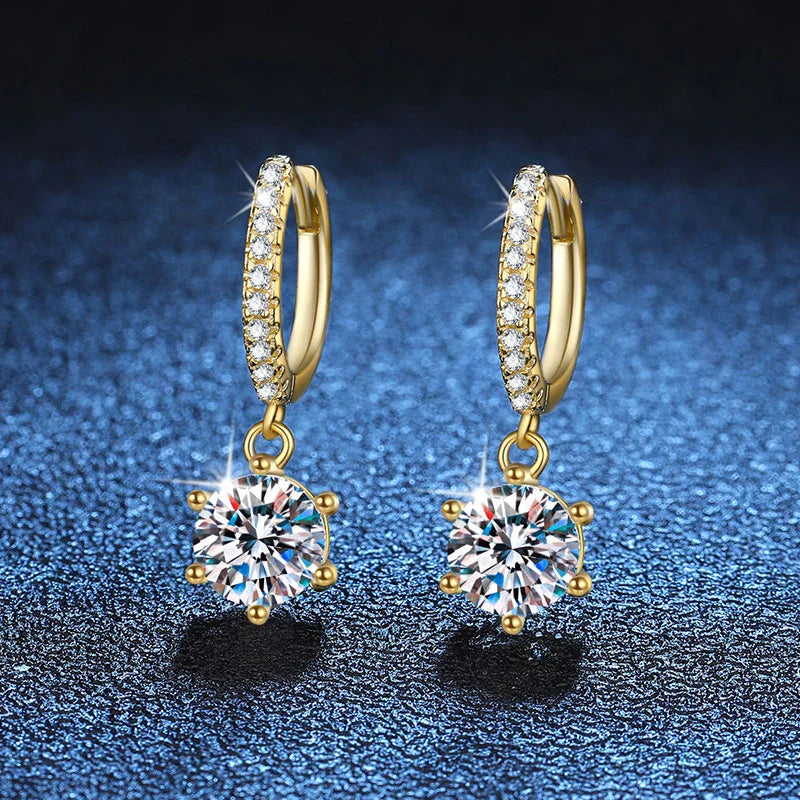 NeeTim 0.5ct 1ct Moissanite Drop Earrings S925 Sterling Silver with Gold Plated Wedding Jewelry With Certificate Hoop Earrings