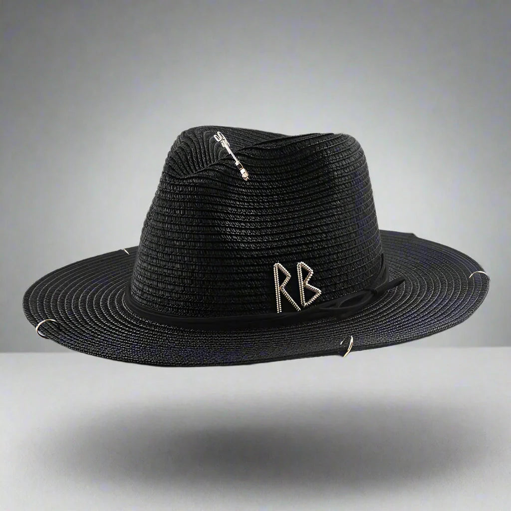 Unisex Metal Letter Straw Panama Hat