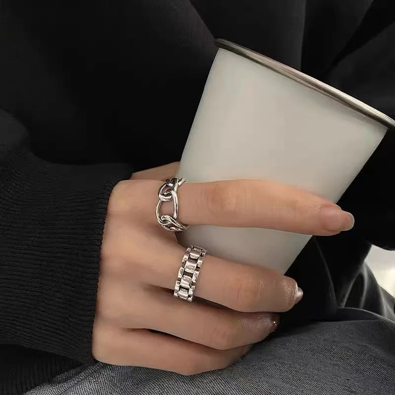 925 Sterling Silver Finger Rings New Fashion Creative Cross Hollow Chain Geometric Party Jewelry Gifts
