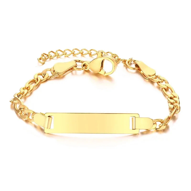 Customized Name & Text Gold Plated Stainless Steel Link Bracelet Fashion Personalized Custom Jewelry Men Women