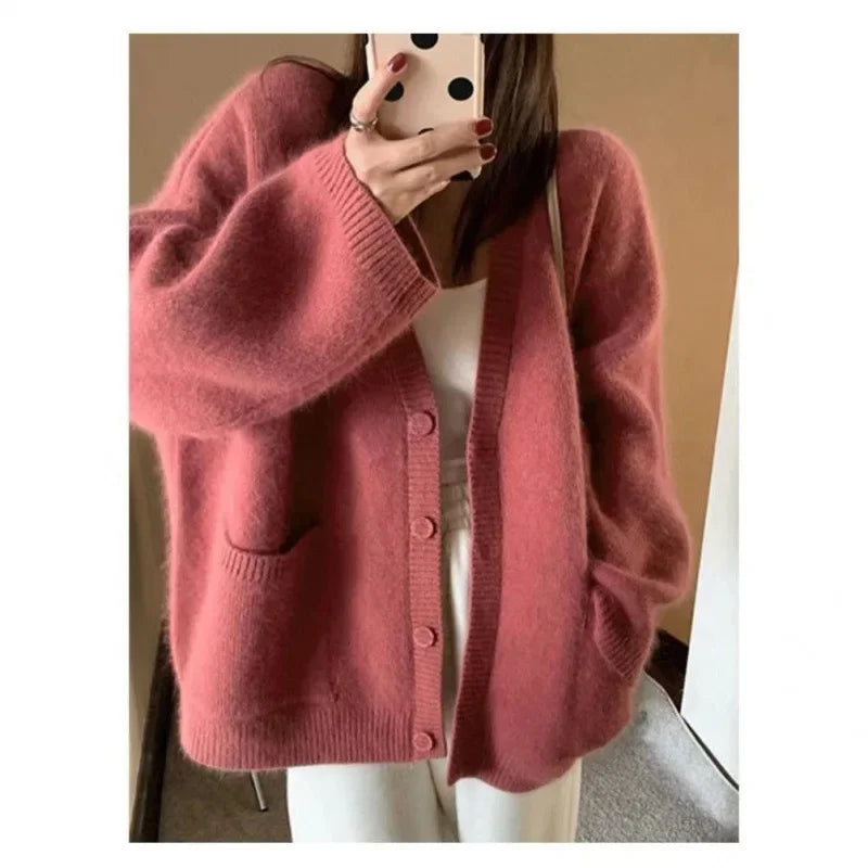 Vintage knit Solid Color Cardigan Sweater Jacket