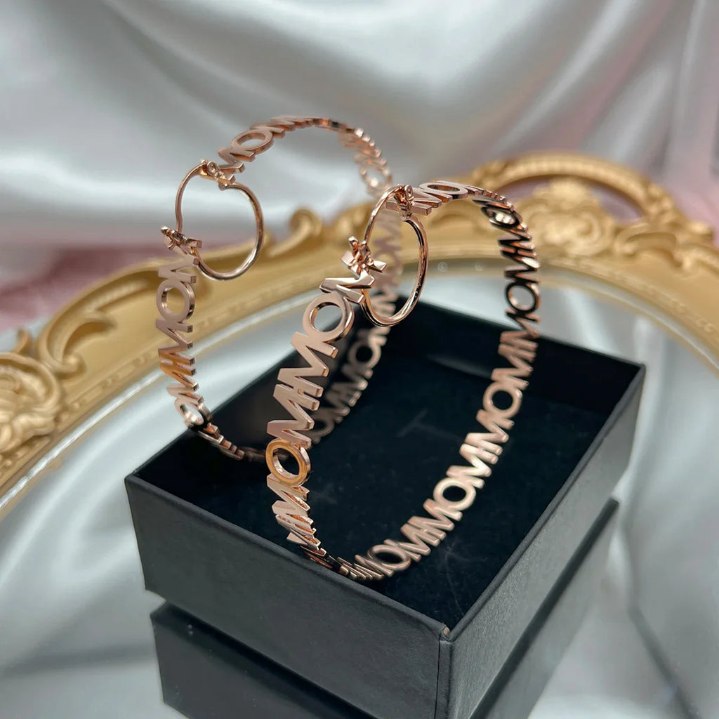 DHQH New Wholesale 40-70mm Customized Name Earrings Stainless Steel Earrings Customized Letter Earrings Women's Bridal Maid Gift