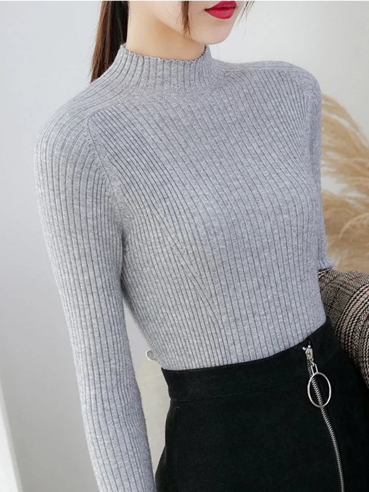 Women's Slim Fit Mock Neck Ribbed Long Sleeve Pullover Sweater - Image 22