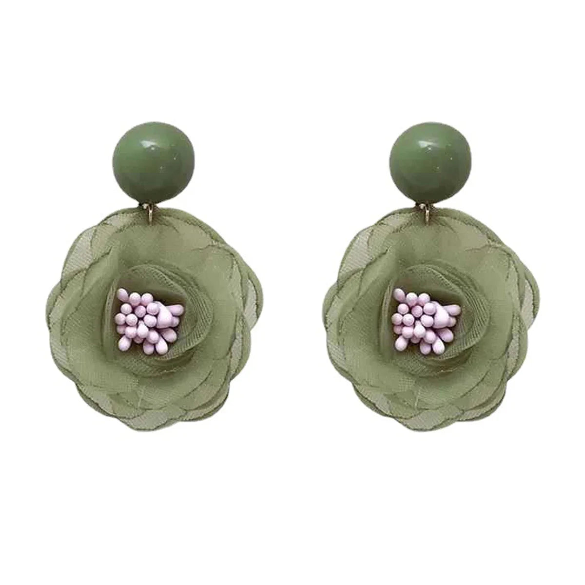 Needle Soft Snowflake Lace Flower Girl Soft Purple Milk Fruit Green Flower Dewdrop Earrings Ear Clips Fresh Sweet Style Ear Stud