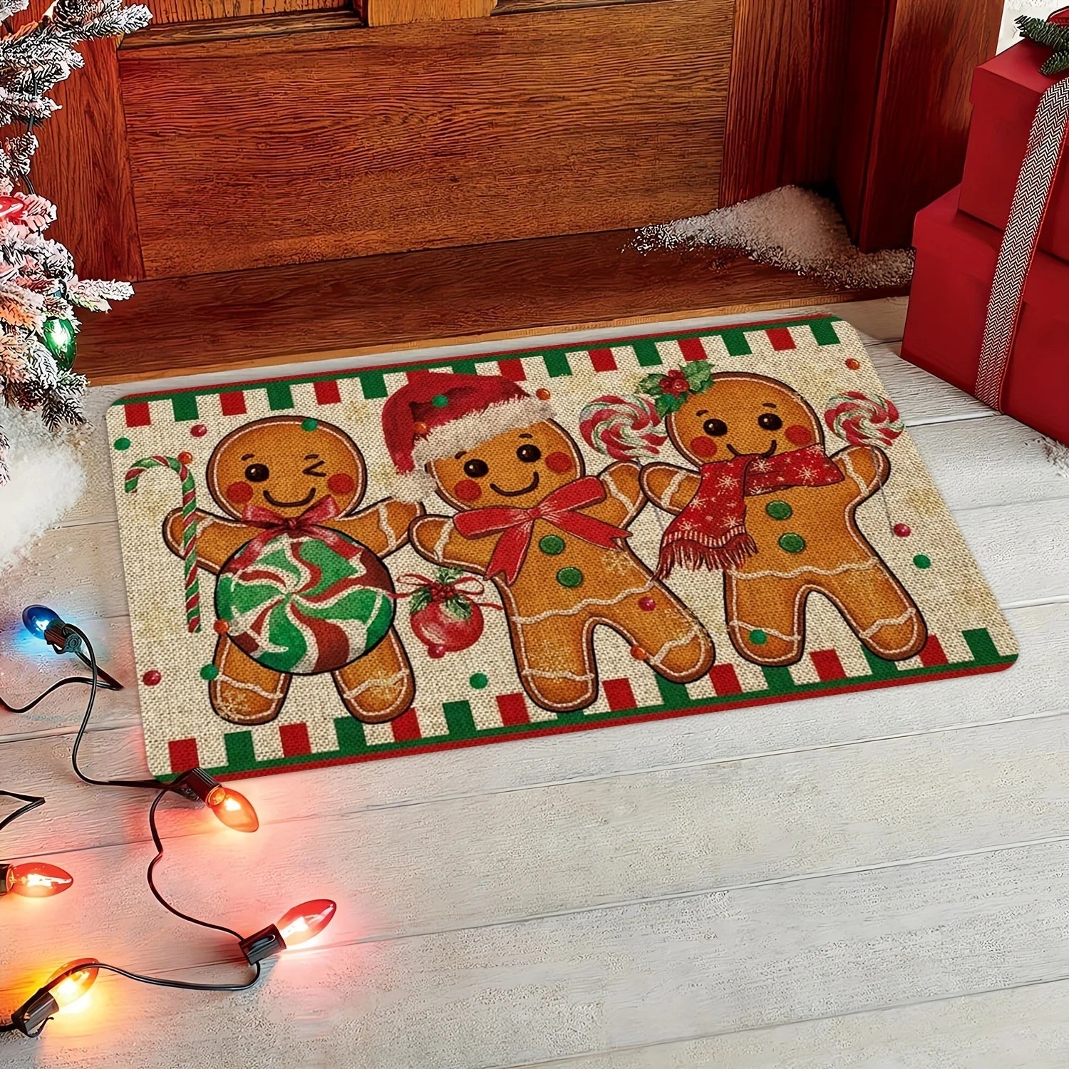 VIKAMA Christmas Carpet Gingerbread Man Doormat Soft Welcome Carpet Living Room Carpet Rug For Bedroom Outdoor Carpet Home Decor
