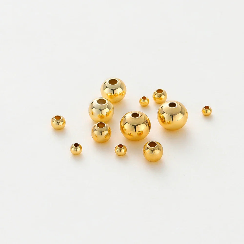 30-100Pcs 14K/18K Gold Color Plated Brass 2/2.5/3/4/5/6mm Spacer Beads for Jewelry Making Beads Accessories Findings Wholesale