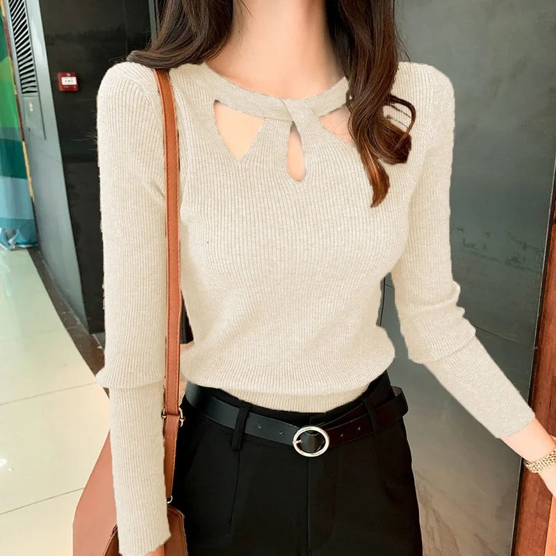 Women's Sexy Ribbed Pullover Sweater with Cutout Detail - Image 4