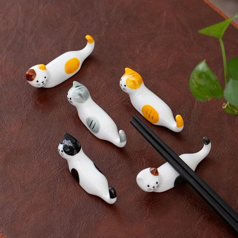 Japanese Style Underglaze Ceramic Cute Cat Chopstick Holder Chopstick Pillow Chopstick Rest Tableware Spoon Bracket
