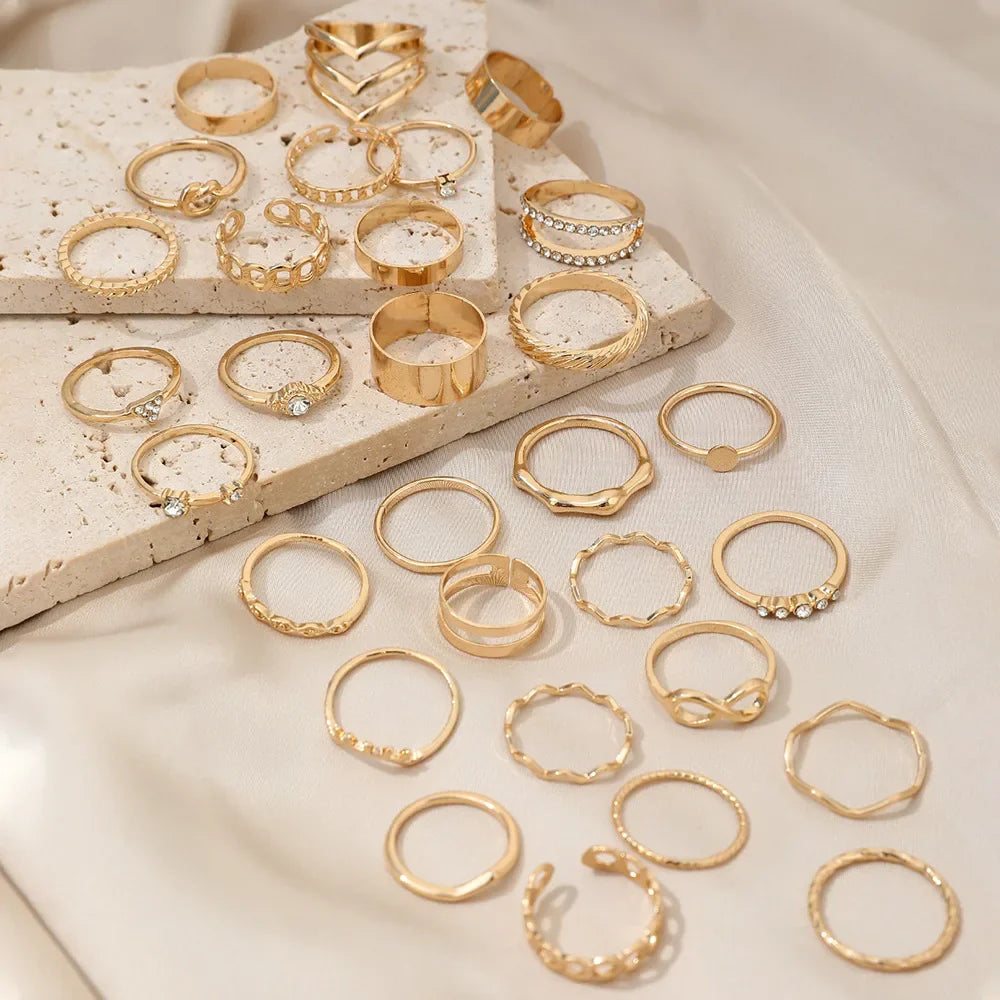 30Pcs Bohemian Geometric Knuckle Rings Set For Women Gold Silver Color Finger Ring Girls Fashion Party Jewelry Accessories