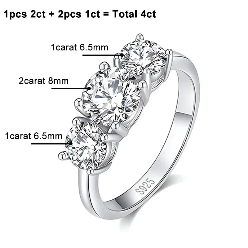 NeeTim 4CT Moissanite Engagement Ring for Women 3-stone S925 Sterling Silver with Gold Plated Wedding Band Promise Diamond Rings