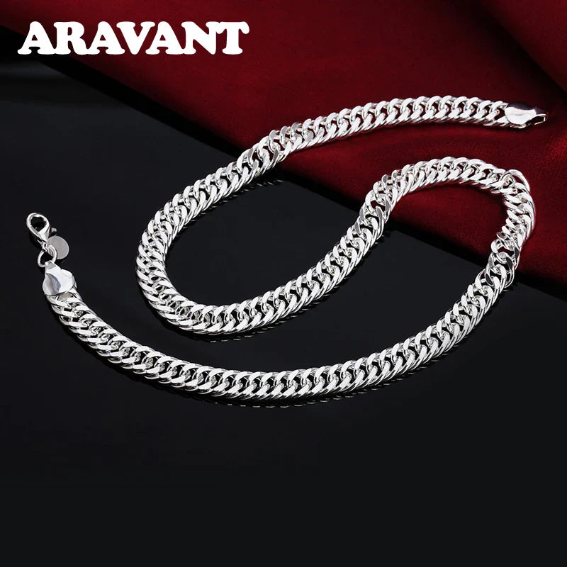Aravant 925 Sterling Silver 6MM 7MM 10MM Chain Necklace Bracelet Set For Men Women Fashion Wedding Jewelry