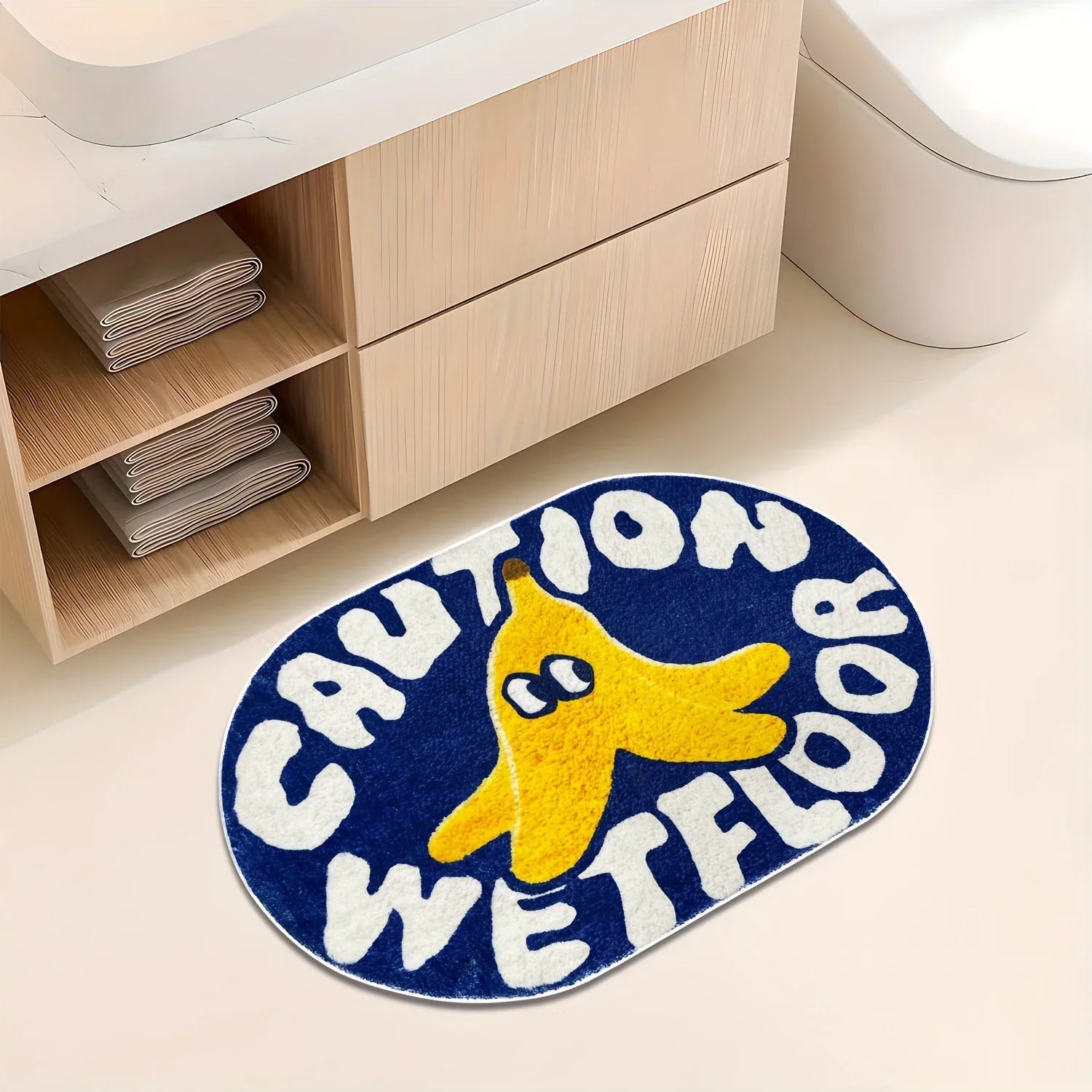 VIKAMA Cute Blue Bathroom Absorbent Mats Caution Wet Floor Doormats Rug For Bedroom Living Room Carpet Decorative Carpet