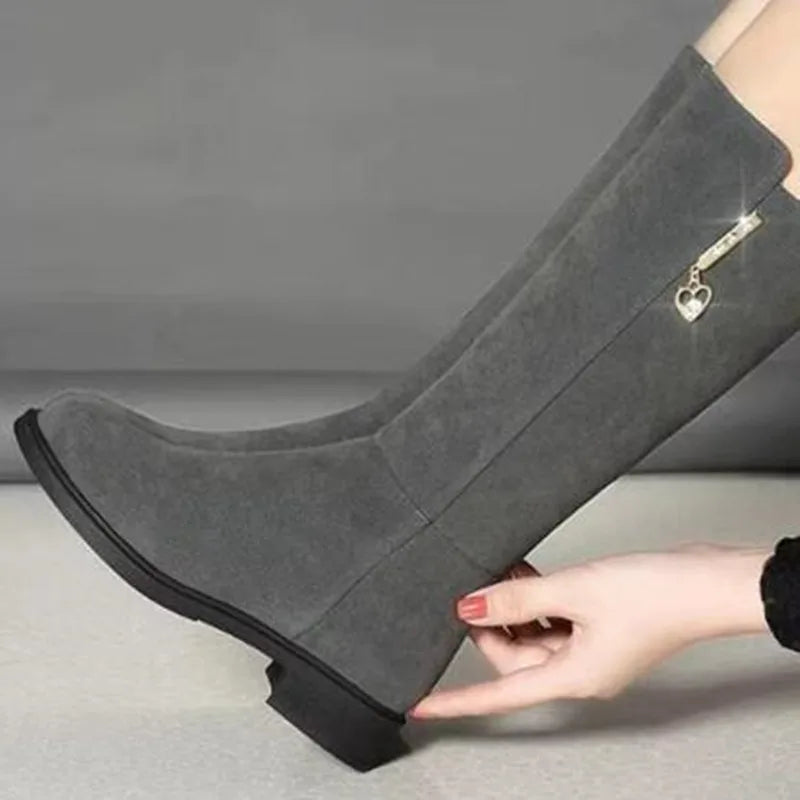 Women's Black Mid-Calf Winter Boots with Heart Zipper Detail - Image 5