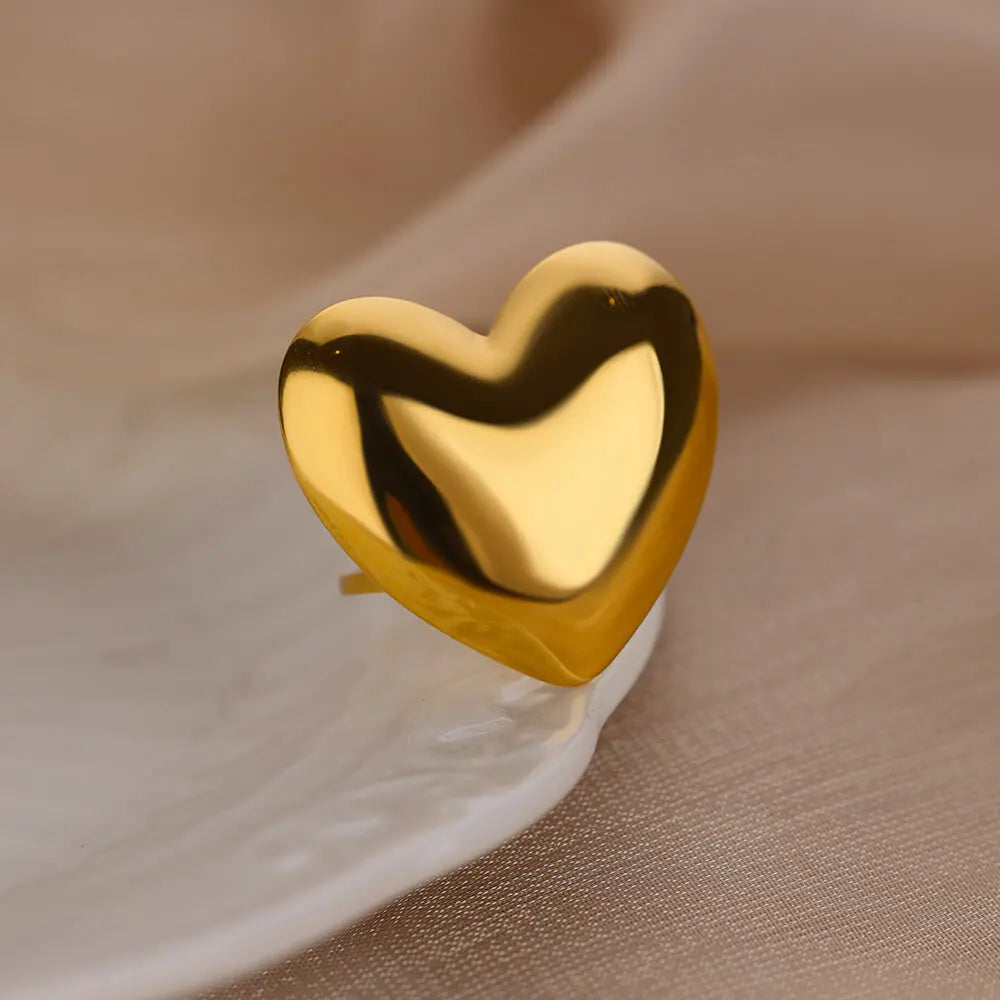 Big Heart Rings for Women Classic Stainless Steel Gold Color Finger Ring Trend Band Couple Wedding Jewelry Accessories anillos