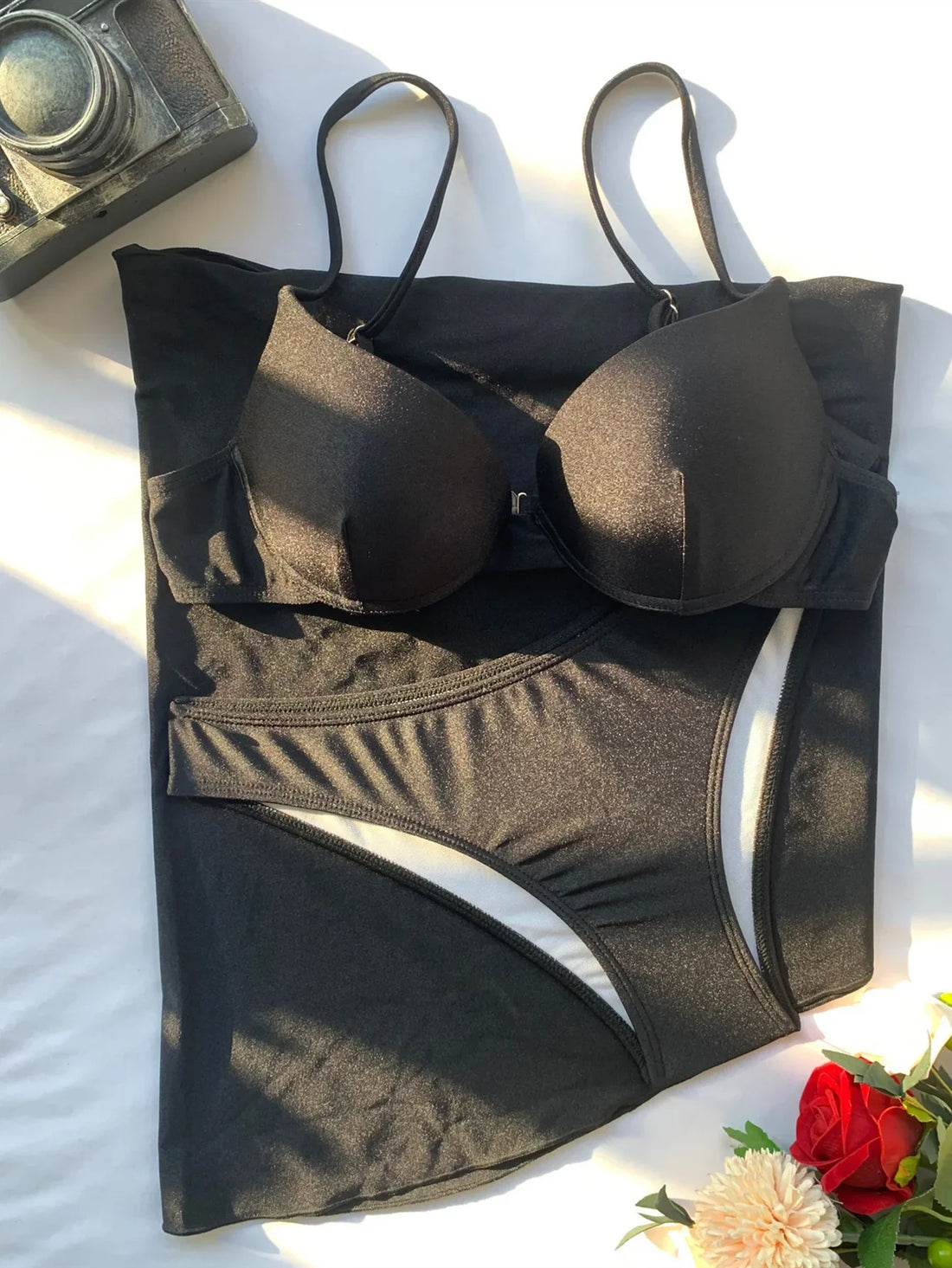 Women Solid Push Up Underwire Three Piece Bikini Swimwear Set - Image 4