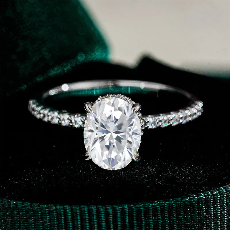 NeeTim 1ct 2ct 3ct Oval Cut Moissanite Rings for Women 925 Sterling Silver Lab Diamond Wedding Engagement Ring Gemstone Band