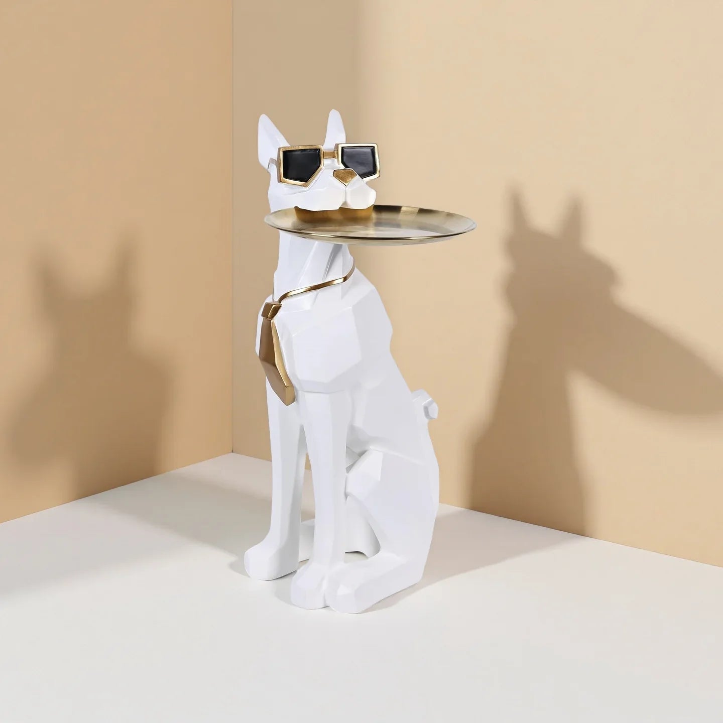 Modern Geometric Dog Statue Side Table with Tray Butlers Design Animal Decorative Table for Living Room Home Decor