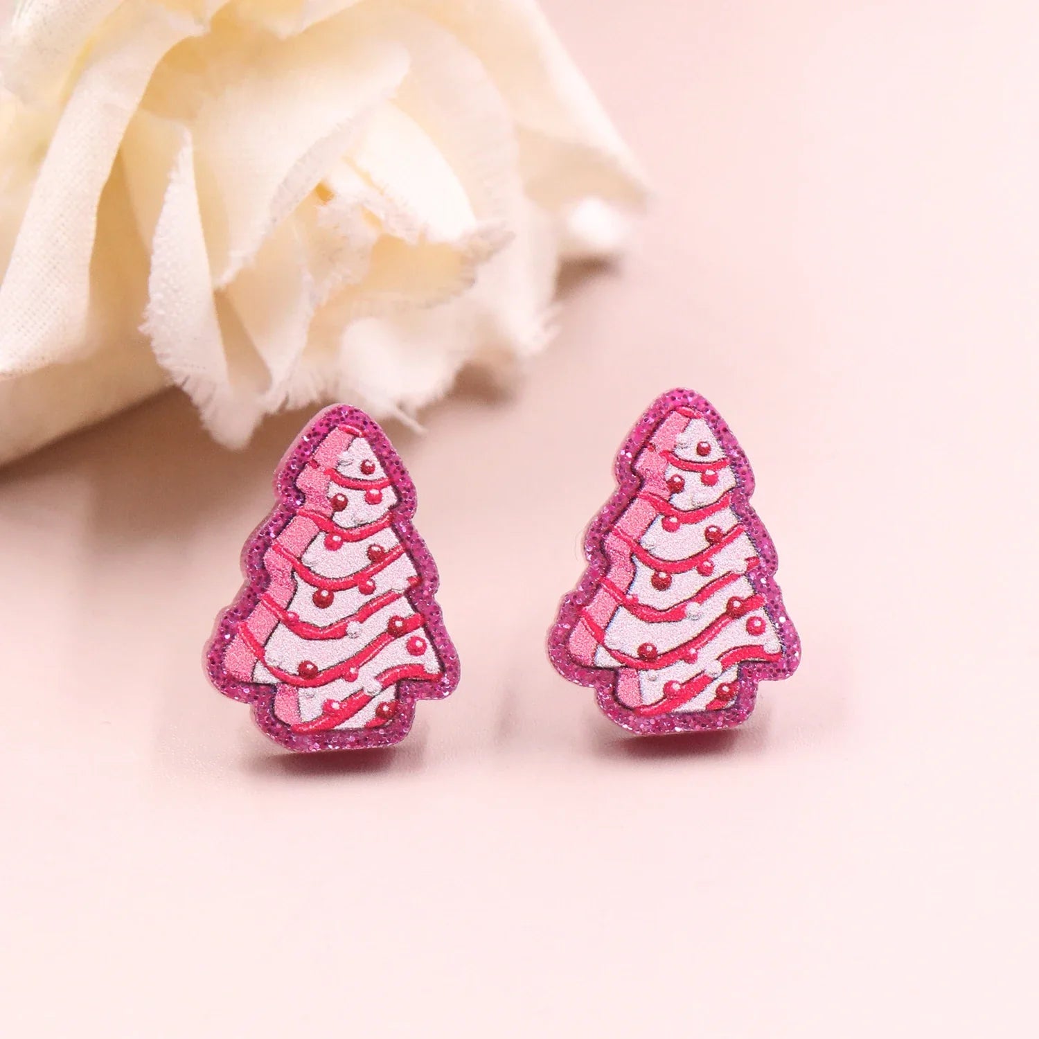 Custom Santa Hats Tree Mouse Head Turkey Glitter Acrylic Christmas Stud Earrings Stainless Steel Jewelry Wholesale