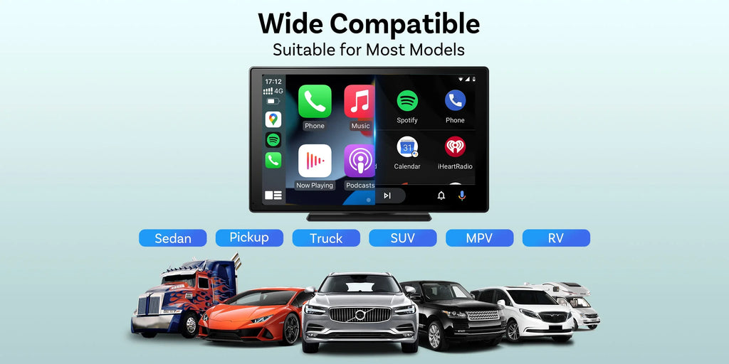9 Inch Portable Wireless CarPlay Screen, Apple CarPlay and Android Auto Touch Display