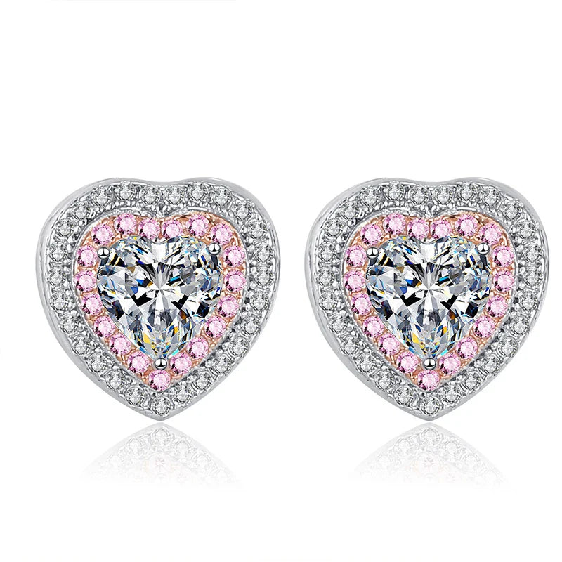 NeeTim 0.5ct Moissanite Earrings for Women Heart Shaped Lab Diamond Ear Studs 925 Sterling Silver Party Wedding Fine Jewelry