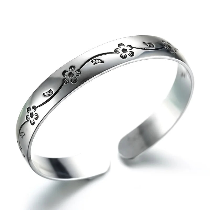 925 Sterling Silver Flower Open Bracelet For Women Luxury Quality Jewelry Wholesale   Jewellery