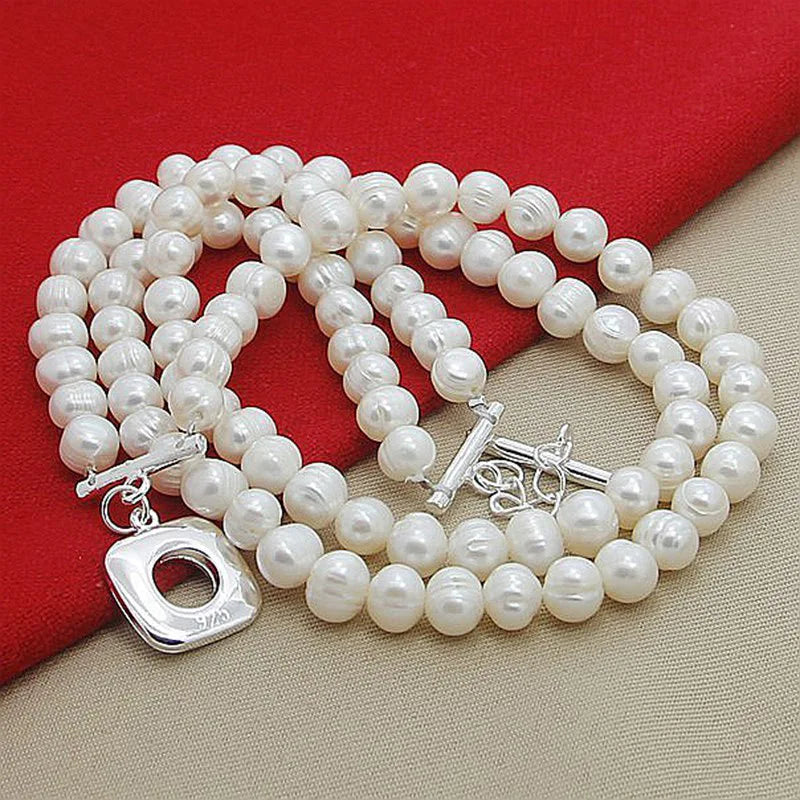 Aravant 925 Silver Double Layered Pearl Necklace Chains For Women Wedding Fashion Jewelry