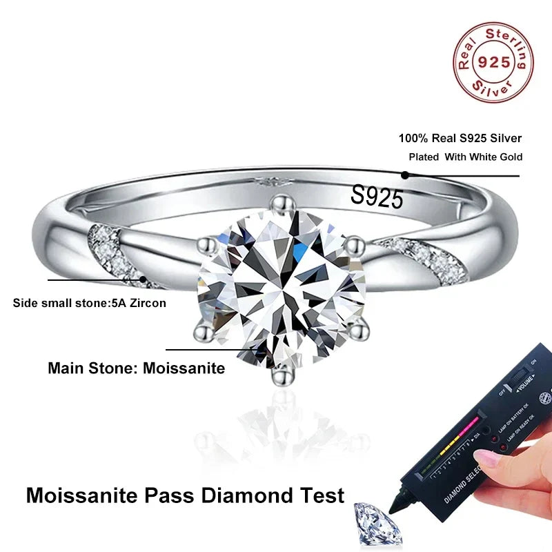 NeeTim 1ct - 3ct Moissanite Ring 925 Sterling Silver with Gold Plated Diamond Engagement Wedding Band Fine Jewelry For Women