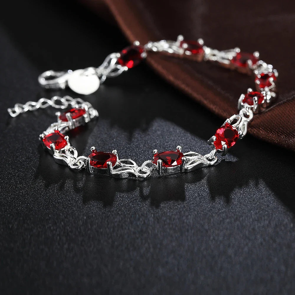 925 Sterling Silver Ruby Sapphire Amethyst Gemstone Bracelets Woman Wedding Jewelry Accessories Wholesale Jewellery