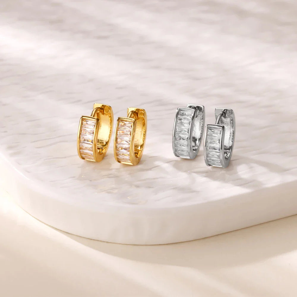Cubic Zirconia Hoop Stud Earrings For Women Stainless Steel Gold Color Piercing Earring 2025 New Fashion Wedding Jewelry Gift