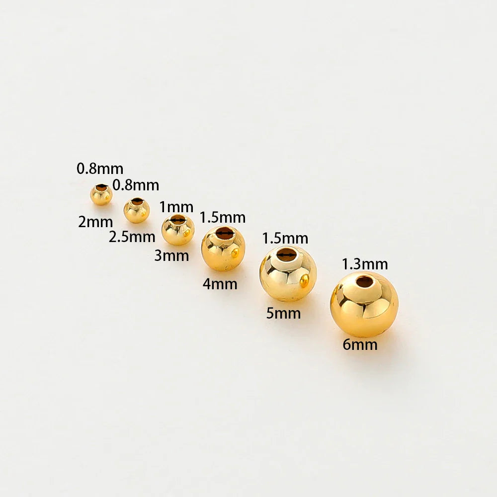30-100Pcs 14K/18K Gold Color Plated Brass 2/2.5/3/4/5/6mm Spacer Beads for Jewelry Making Beads Accessories Findings Wholesale