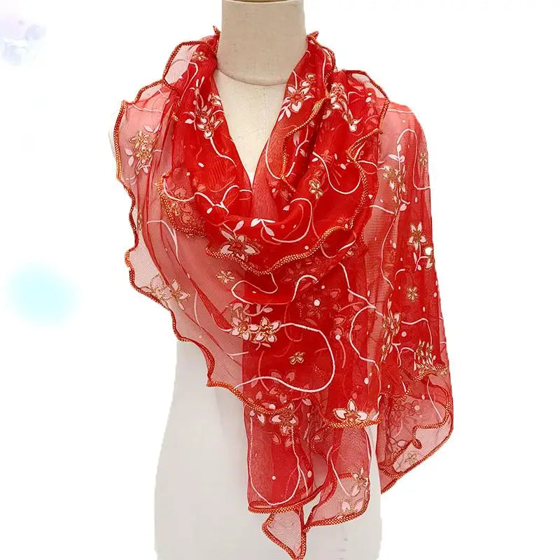 Lace Scarf Lightweight  Elegant  Print Silk Neckerchief Shawl Wraps