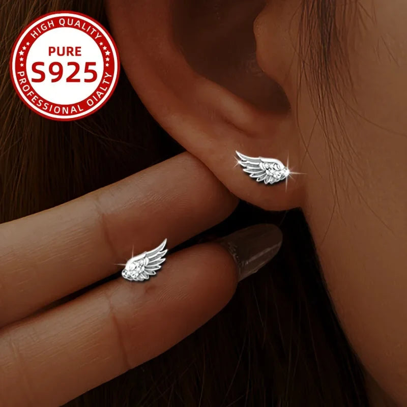 Fashionable Ladies Earrings with Angel Feather Wings 1.12g 925 Silver Suitable for Daily Wear Parties Vacations Gifts