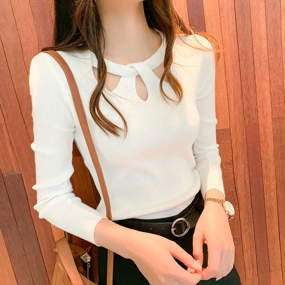 Women's Sexy Ribbed Pullover Sweater with Cutout Detail - Image 9
