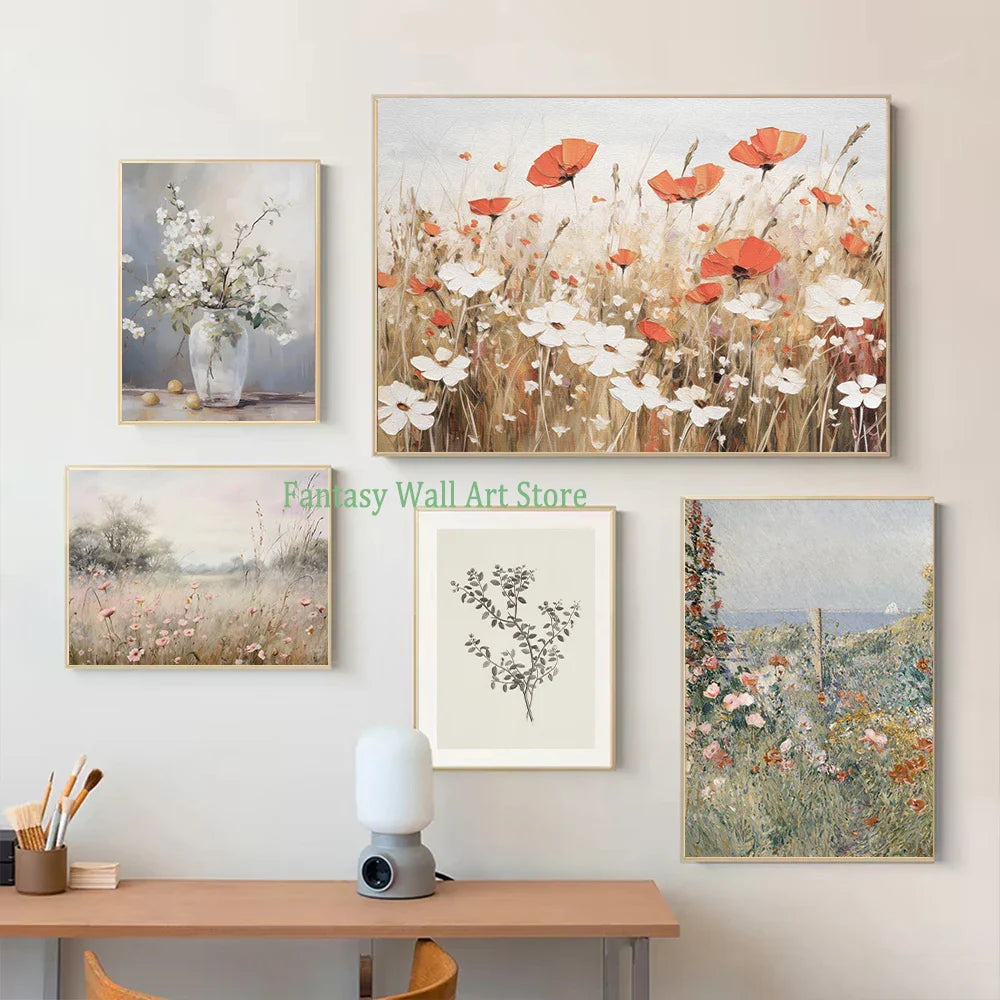 Wildflower Prints Neutral Floral Gallery Wall Decor Antique Summer Landscape Poster Garden Countryside Aesthetic Wall Decoration