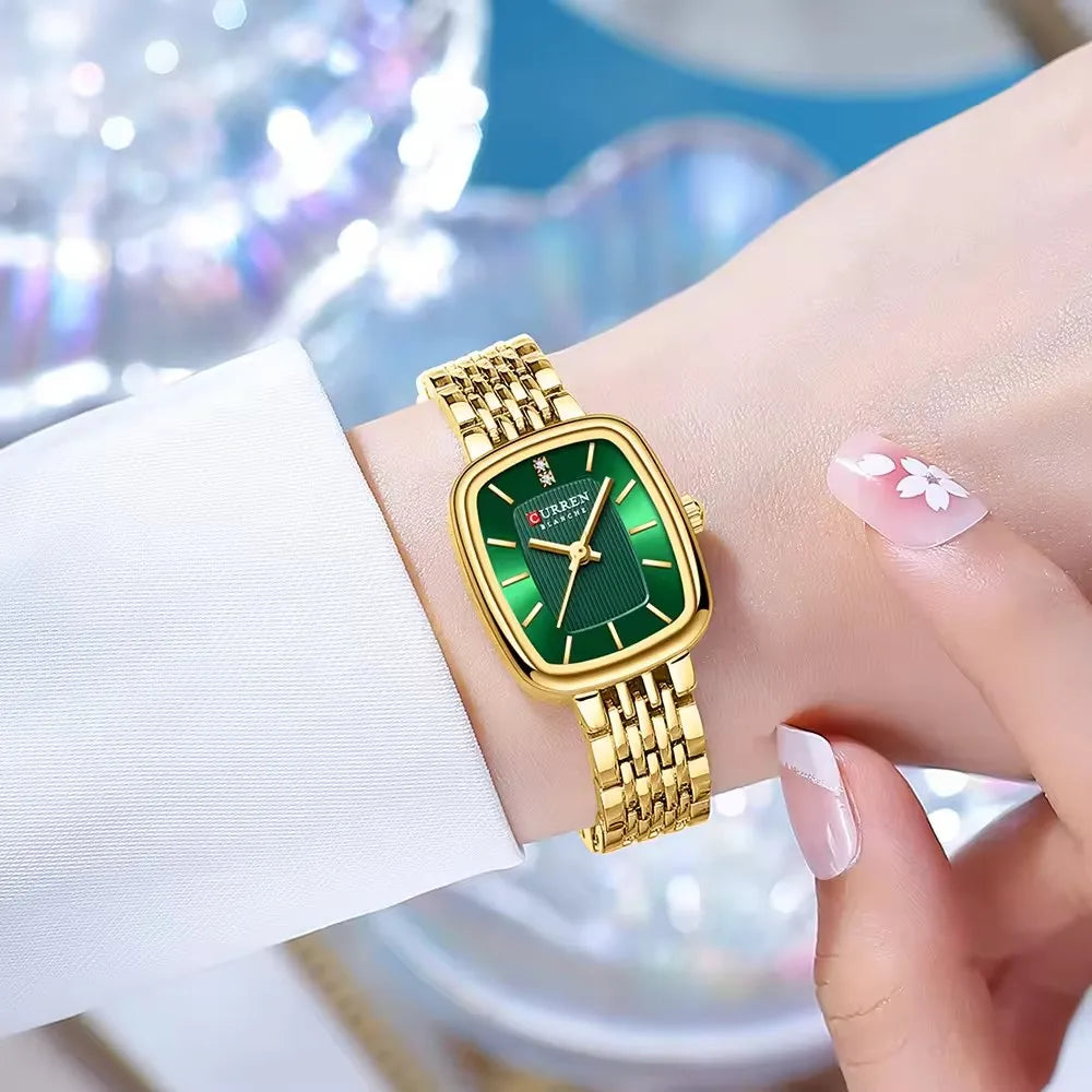 CURRN 9093 Women's Quartz Watch Fashion Leisure Diamond Simple Gold Silvery Steel Strip Wristwatch for Ladies Gift Clock