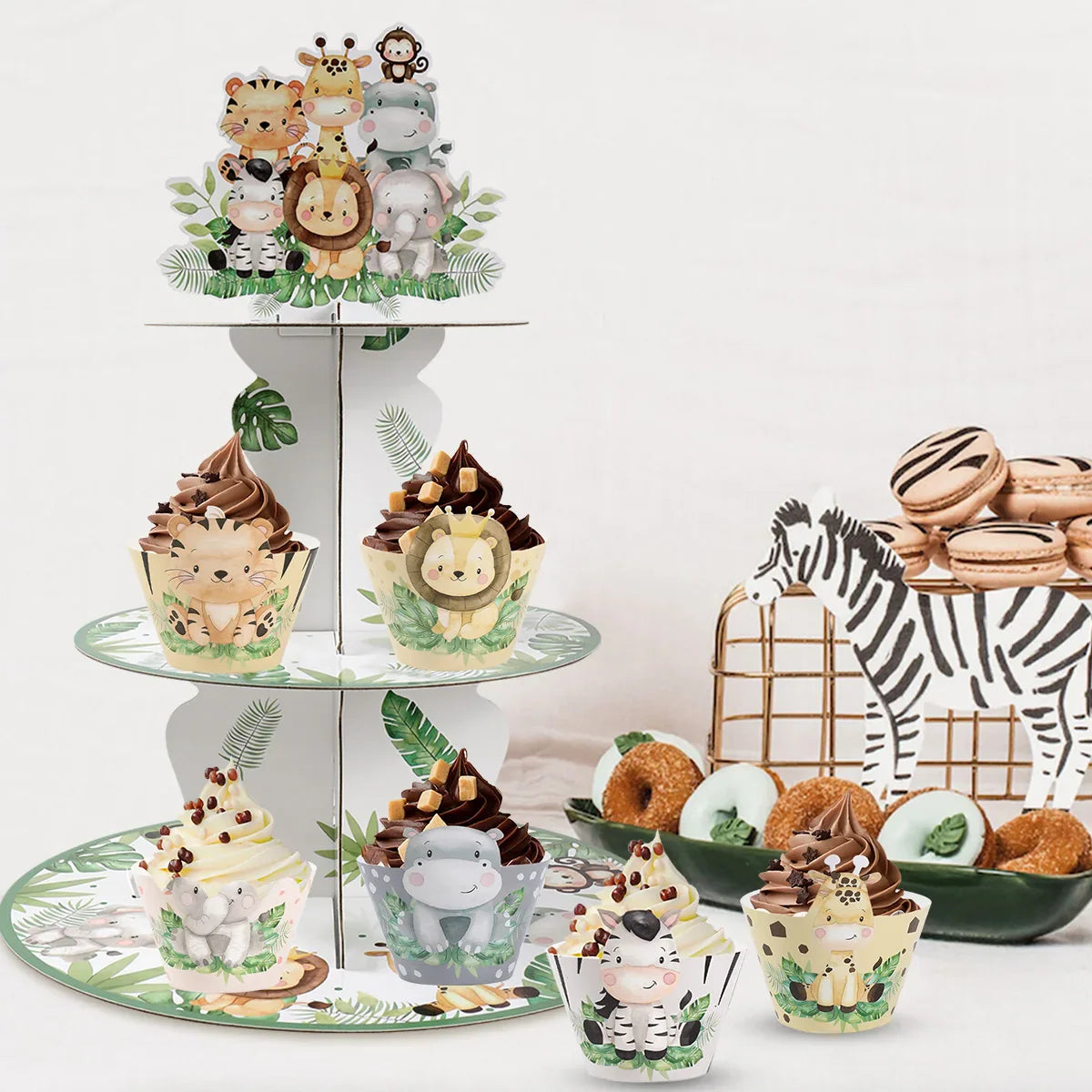 Jungle Animals Safari Cupcake Stand Baby Shower Birthday Party Decorations Cupcake Holder Kids Wild One Party Supplies