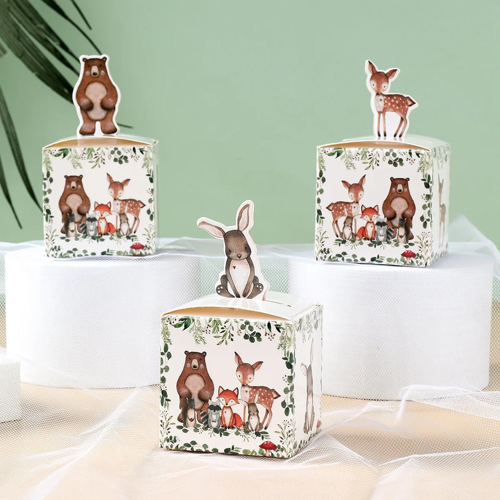 Jungle Animal Candy Boxes Safari Birthday Party Decoration Kids Gift Packaging Box Wild One Baby Shower Decor Supplies Box Bag