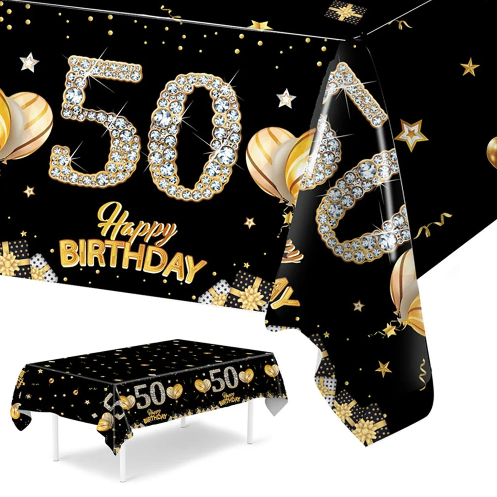 Black Birthday Plastic Tablecloth 18 30 40 50 60 Year Birthday Party Decor Kids Women Birthday Party Supplies Favors Anniversary