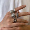 5Pcs/Set Goth Totem Horse Flame Antique Silver Color Rings for Men Unisex Punk Carved Knuckle Male Jewelry Accessories Steampunk