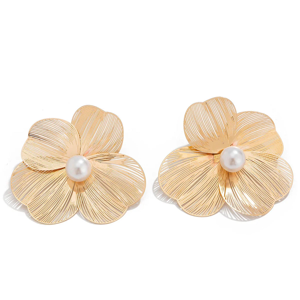 Ingemark Punk Vintage Metal Petal Flower Stud Earrings Women Girls Trend 2024 Goth Geometric Piercing Earring Jewelry Steampunk