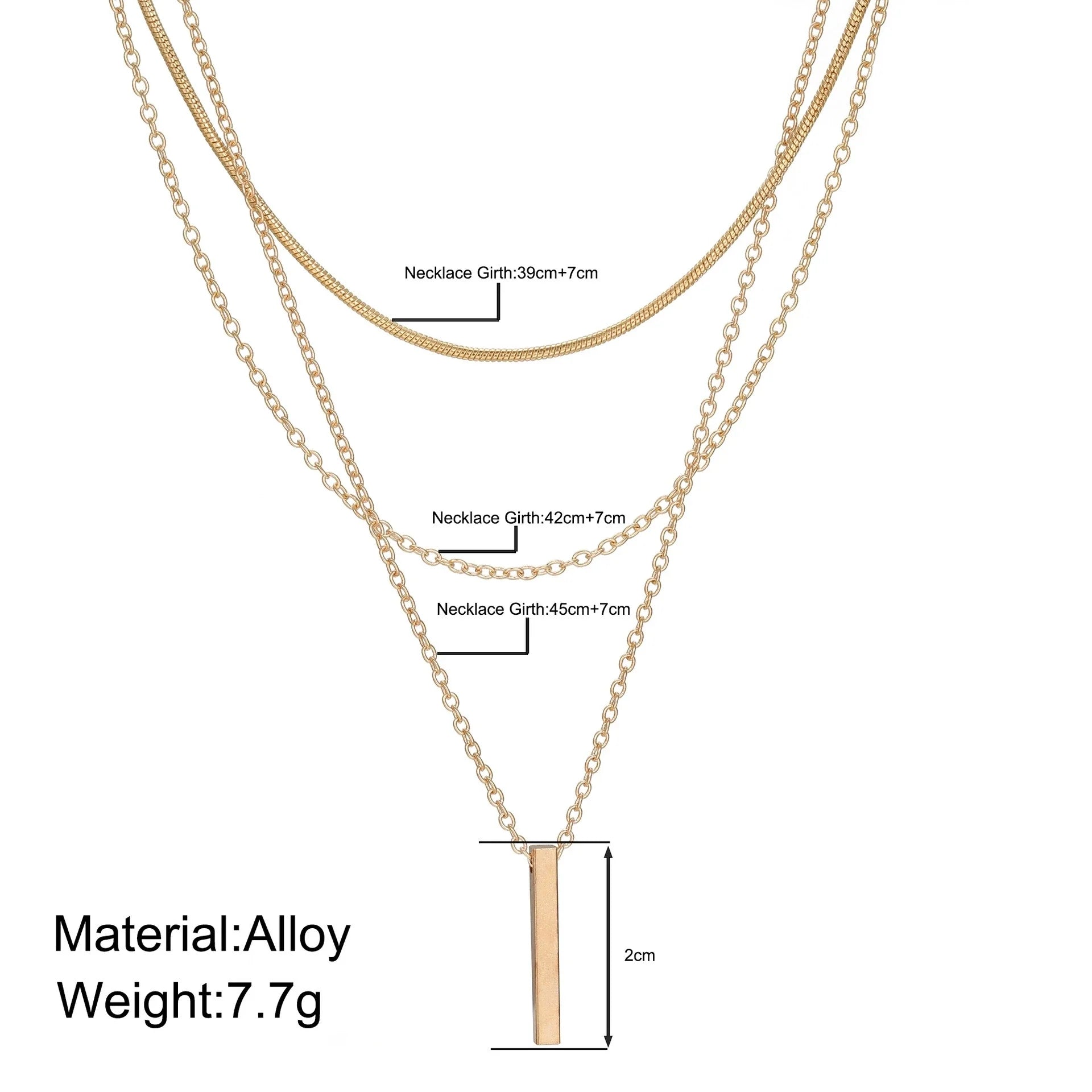 Fashion Layered Metal Bar Pendant Necklace for Women Daily Wear Gold Color Reactangle Clavicle Chain Collarbone Necklace Jewelry