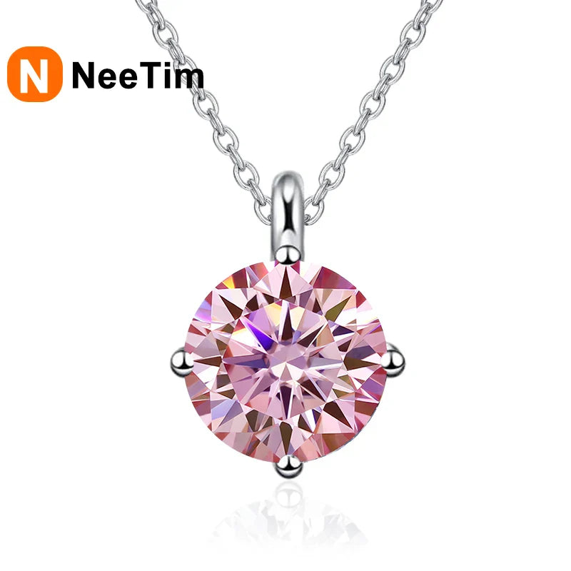 NeeTim 1CT 2CT Real Moissanite Pendant Necklace For Women Top Quality 925 Sterling Silver Wedding Party Bridal Luxury Jewelry
